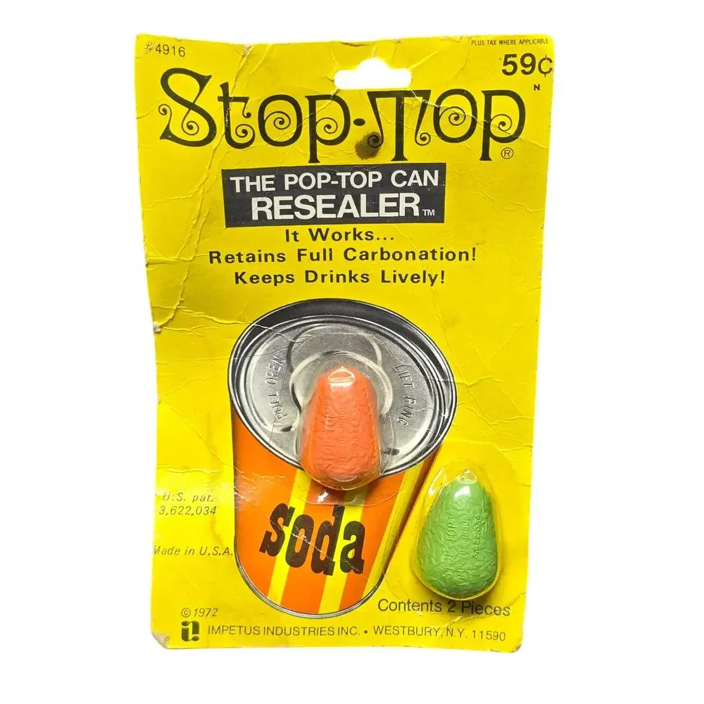 Vintage Stop-Top The Pop Top Can Resealer Cap by Impetus Industries Soda Beer